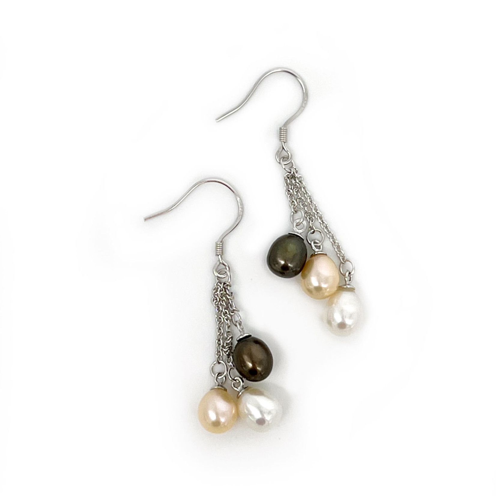 SE03 Sterling Silver Dangle Earring with 3 Pearls: Champagne, White &  Peacock