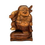 Hand Carved Hotei with Leg Up Two Tone