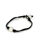 11mm White Cultured Pearl Double Leather Wrist Wrap Bracelet