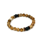 8mm Picture Stone with Lava, Gold  and Wood Bead Stretch Bracelet