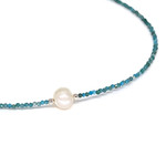 Navy Blue Apatite White Pearl Adjustable 16-18" 2mm Gemstone Bead Necklace