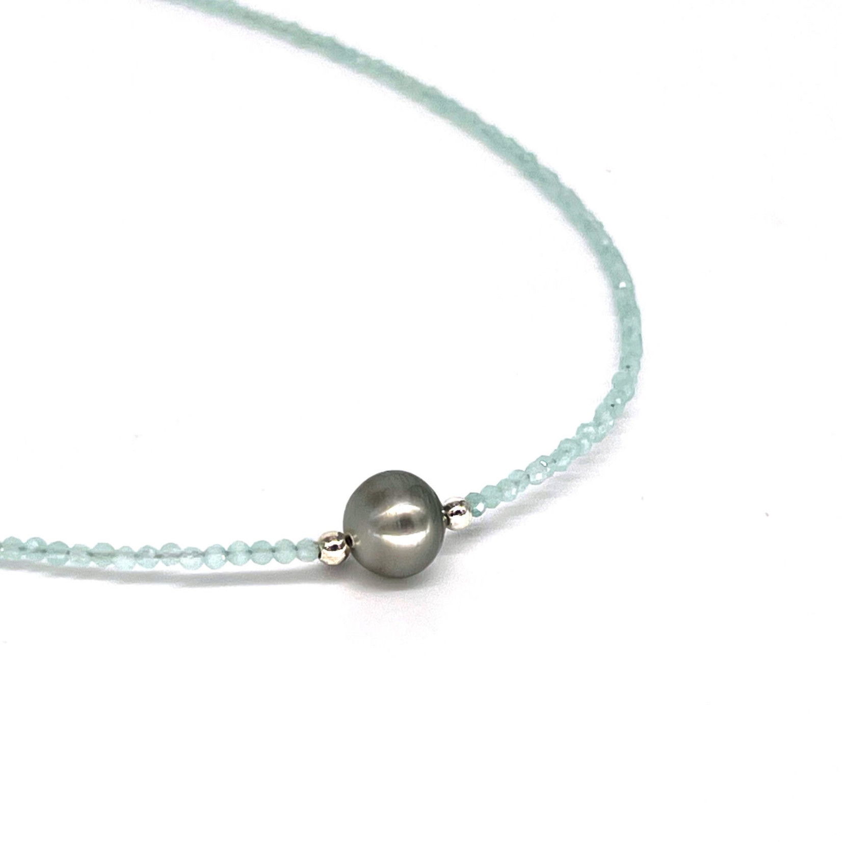 Chalcedony Tahitian Pearl Adjustable 16-18" 2mm Gemstone Bead Necklace