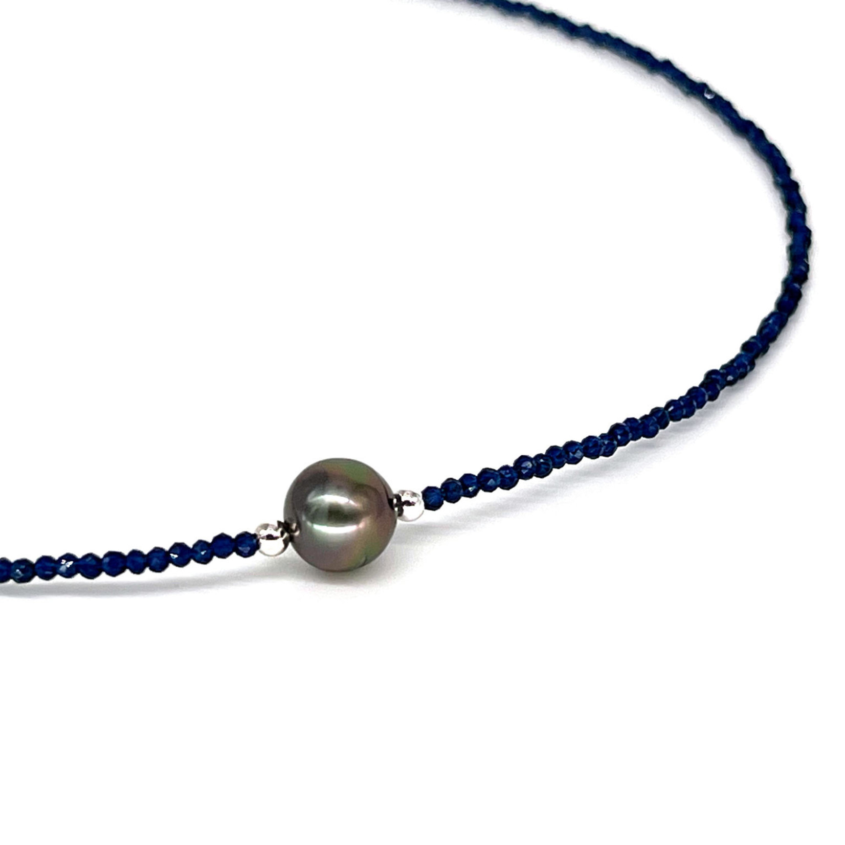 Sapphire Tahitian Pearl Adjustable 16-18" 2mm Gemstone Bead Necklace