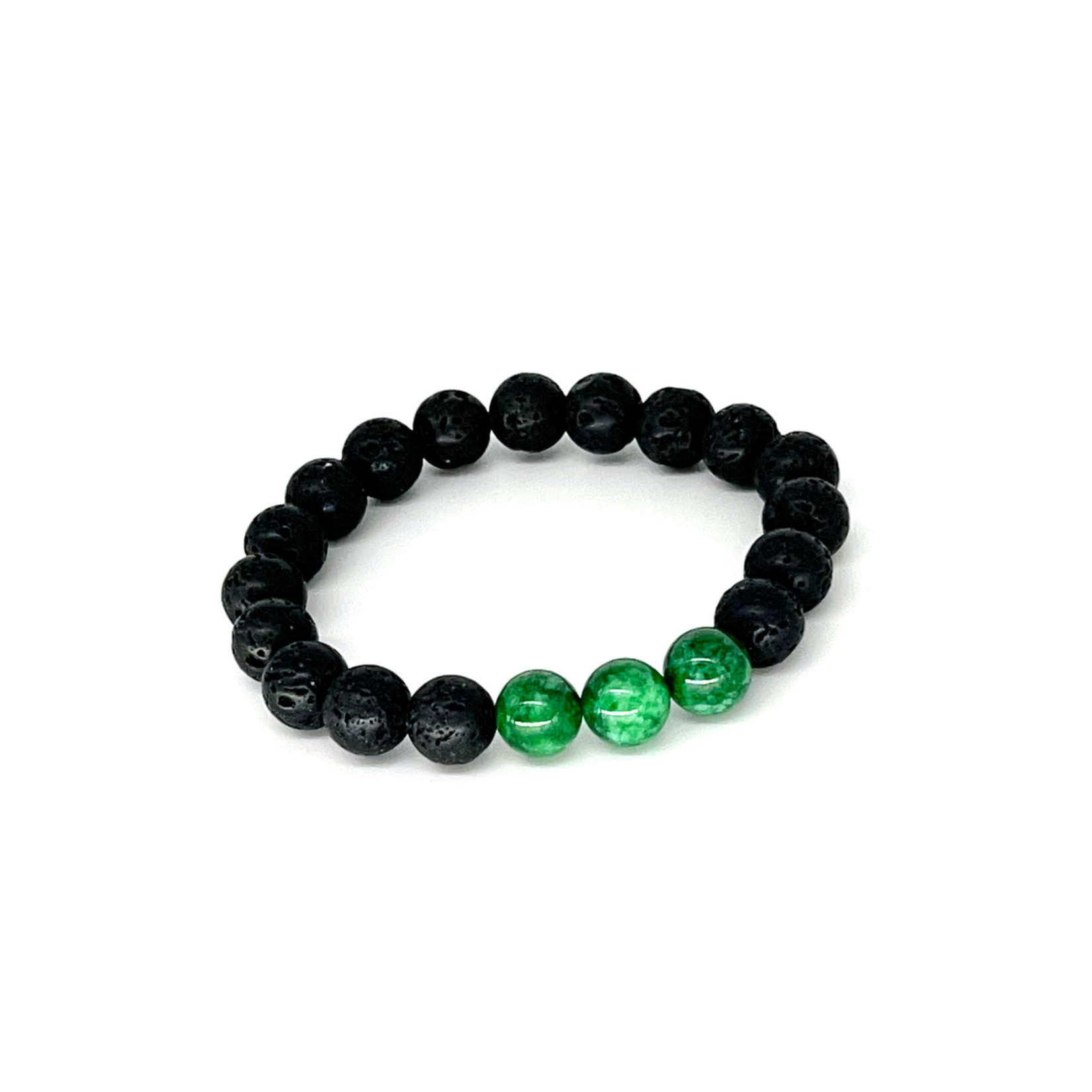 10mm Lava and Green Jade Stretch Bracelet