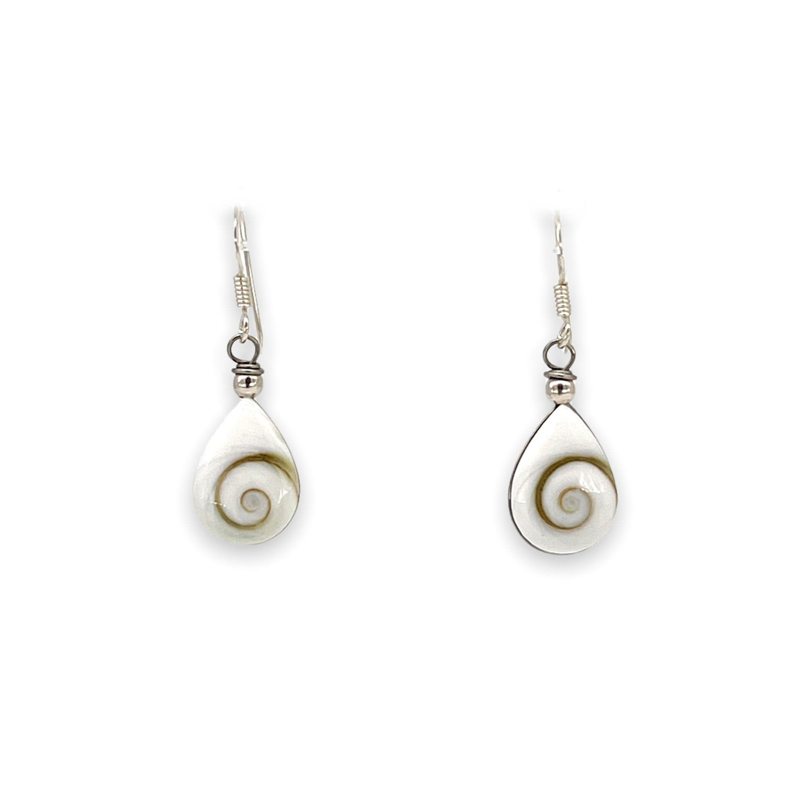 SE401 Raindrop Eye of Shiva Shell Sterling Silver Dangle Earrings Small