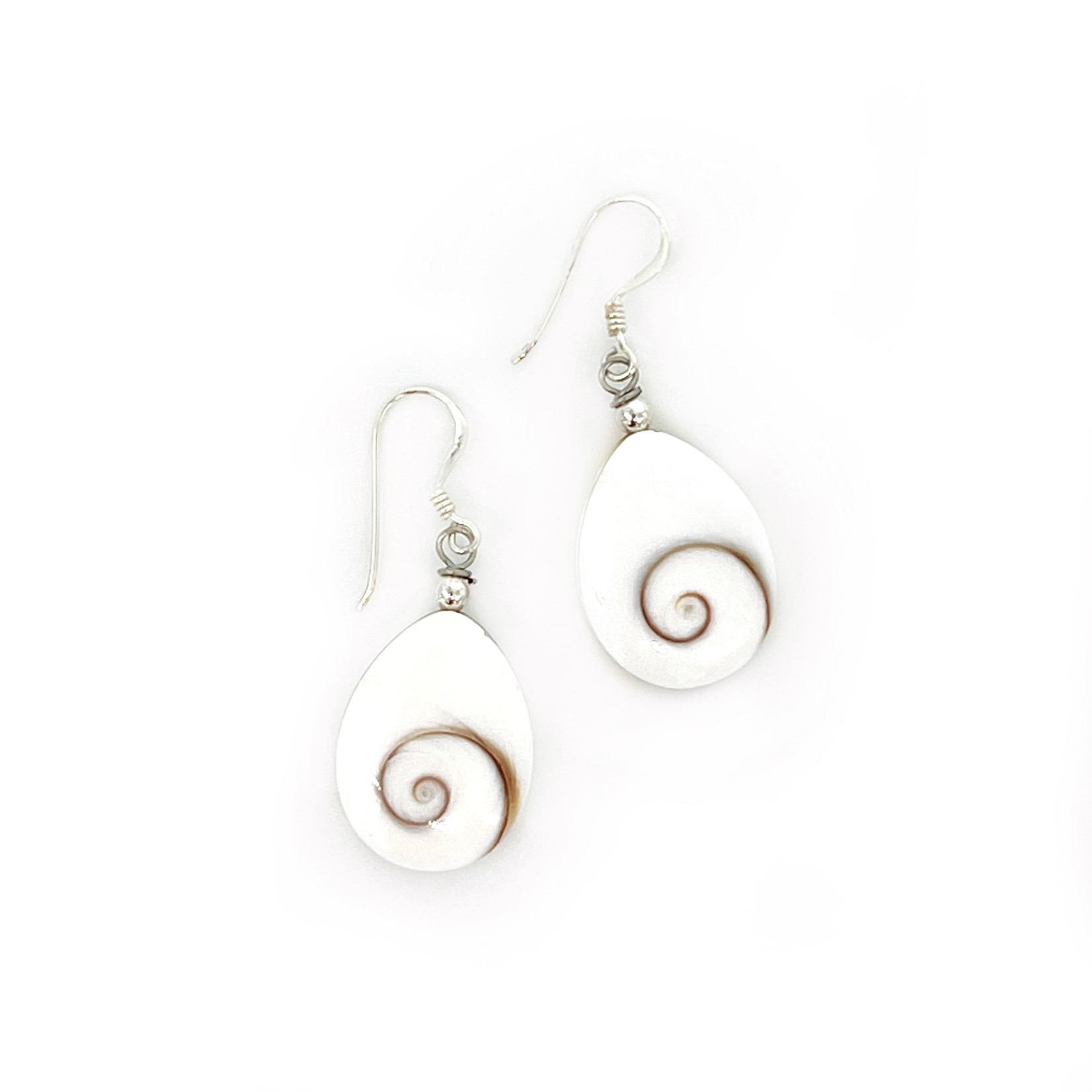 SE402 Raindrop Eye of Shiva Shell Sterling Silver Dangle Earrings Large