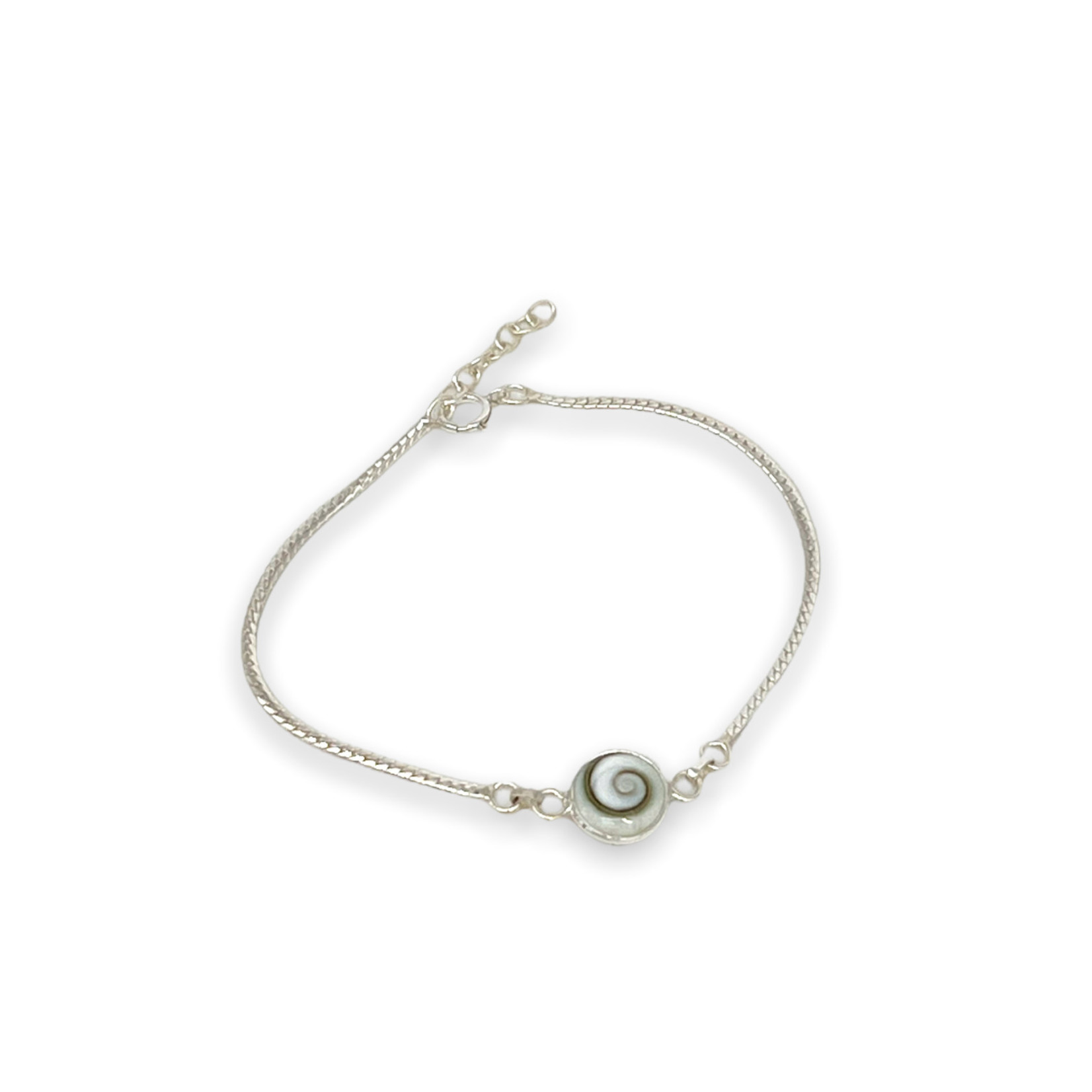 Single Eye of Shiva Shell Adjustable Length Sterling Silver Bracelet