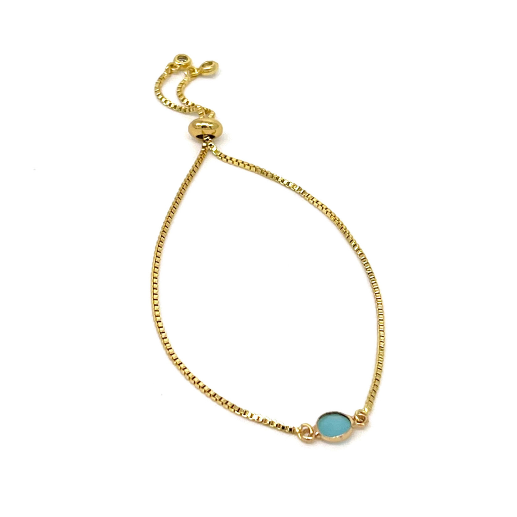 Brass and Glass Bead Adjustable Bracelet Round Light Blue