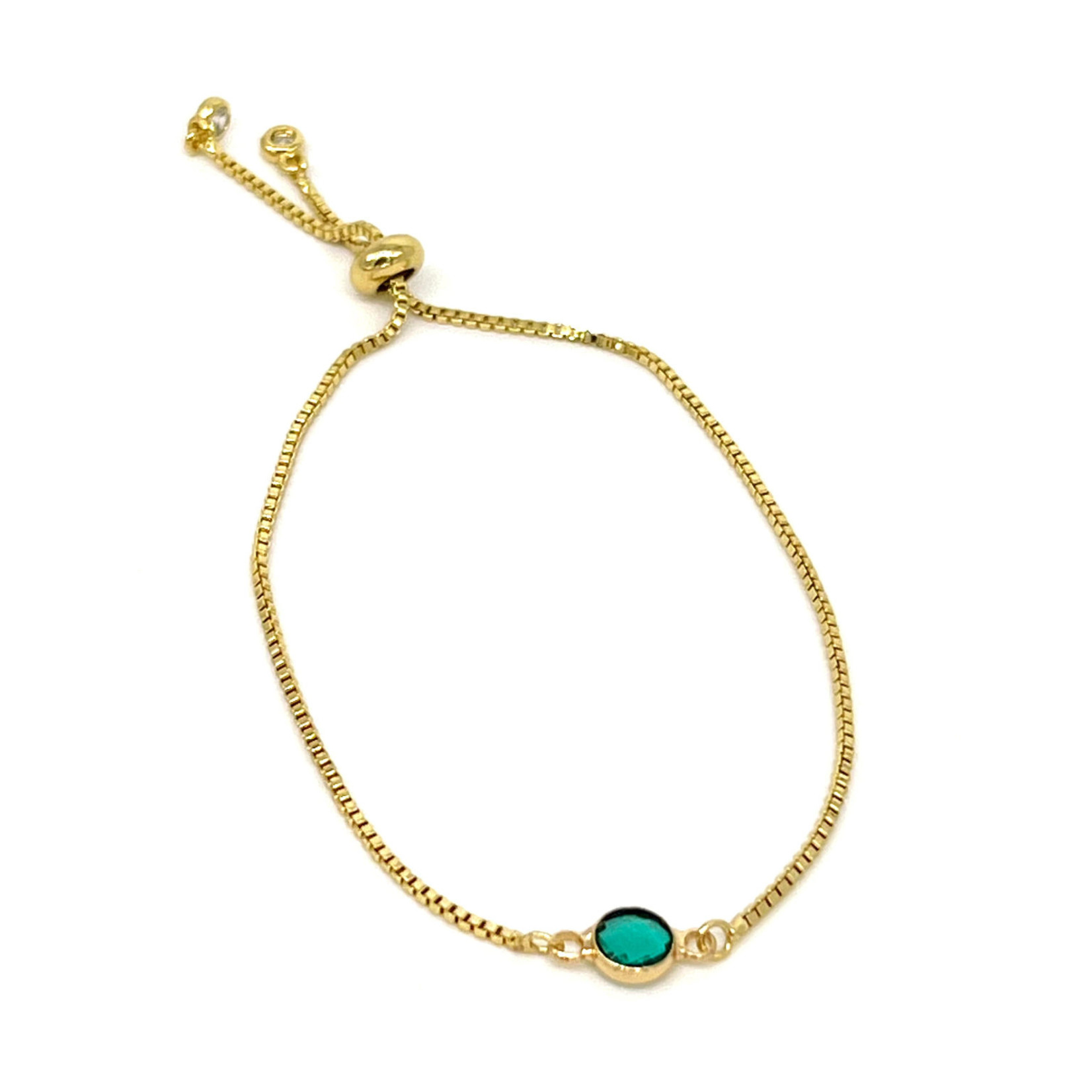 Brass and Glass Bead Adjustable Bracelet Round Green