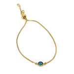 Brass and Glass Bead Adjustable Bracelet Round Blue