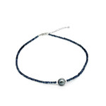 16-18" 4mm Sapphire with 11-12mm Tahitian Pearl Gemstone Necklace