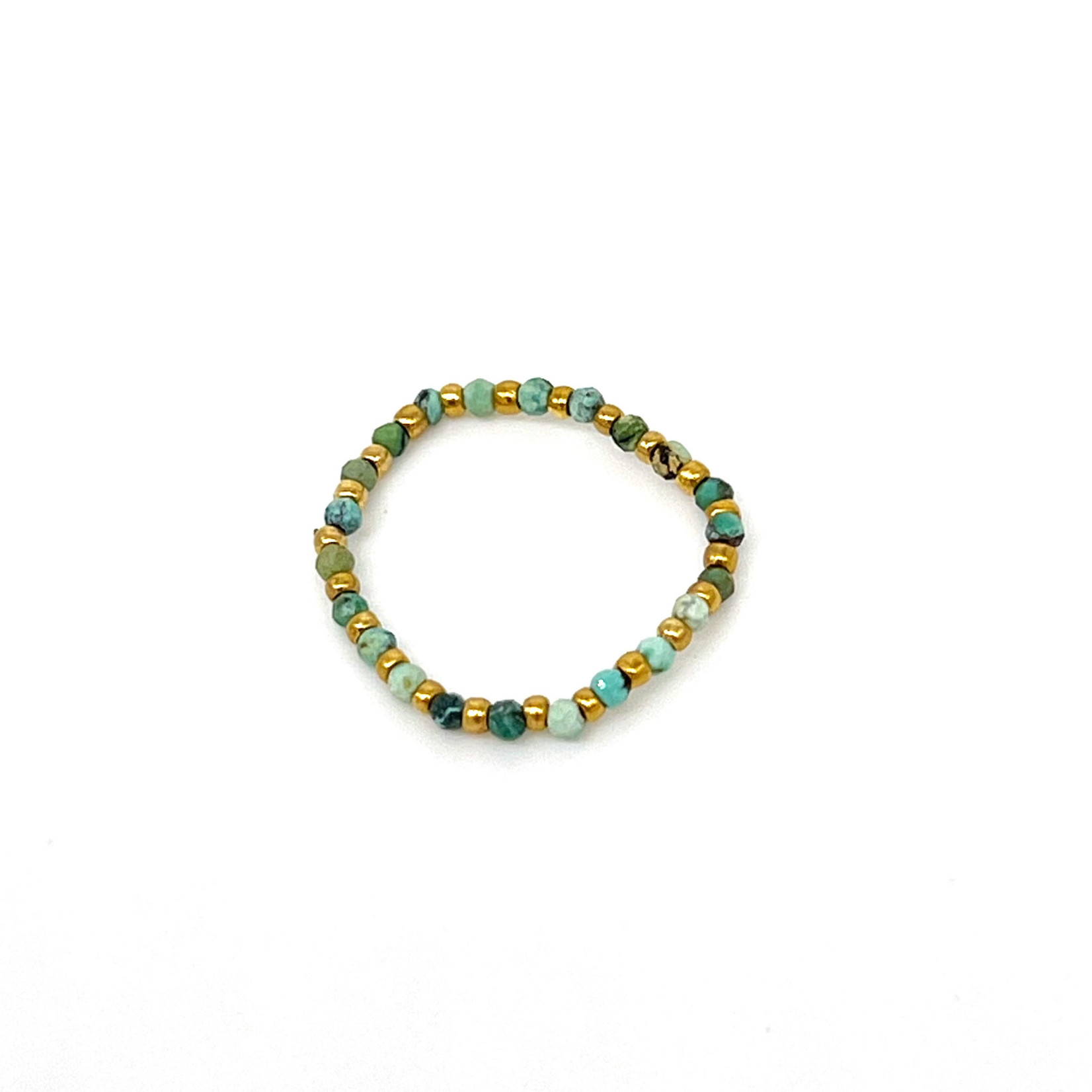 Turquoise and Brass Bead Stretchy Gemstone Ring