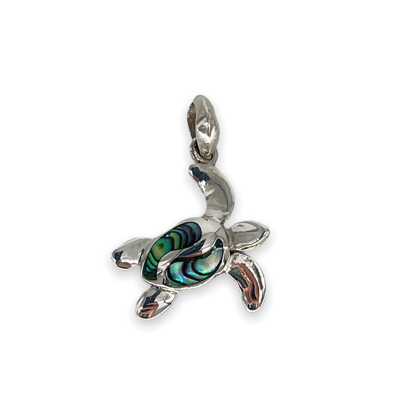 P294 Sterling Silver Wavy Paua Back Turtle Pendant