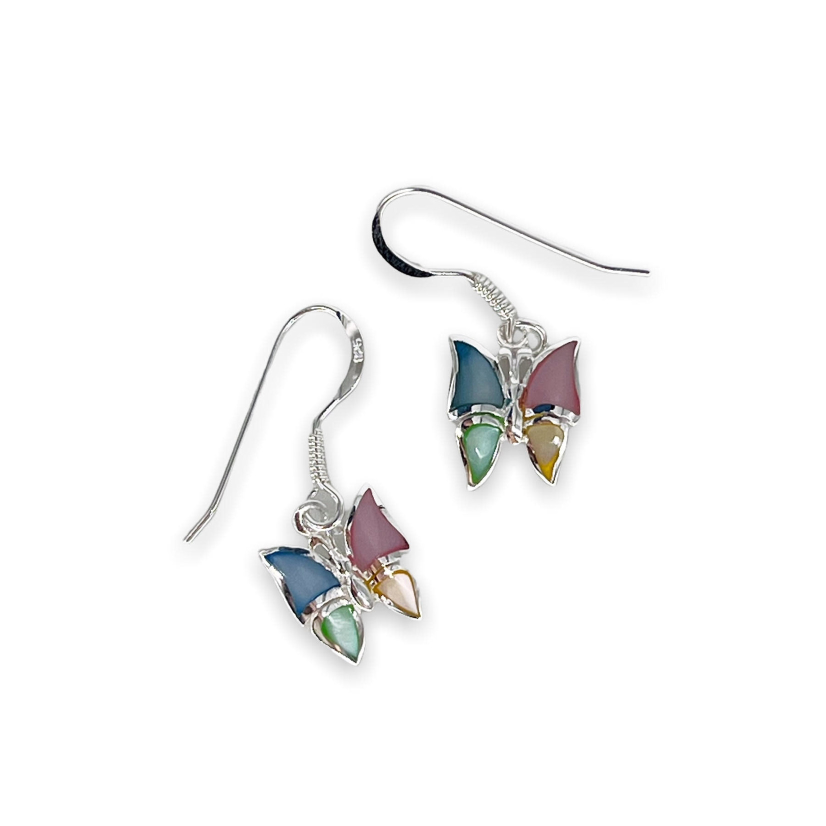 SE407 Sterling Silver Multi Color Butterfly Dangle Earrings