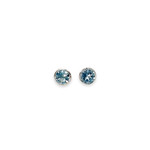 SE412 Round Blue Topaz Stud Earrings in Bezel Basket Sterling Silver Setting