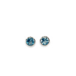 SE415 Round Swiss Blue Topaz Stud Earrings in Bezel Basket Sterling Silver Setting