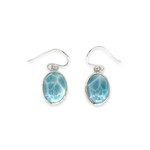 SE419 11mm x 15mm Oval Larimar Dangle Earrings in Sterling Silver Setting