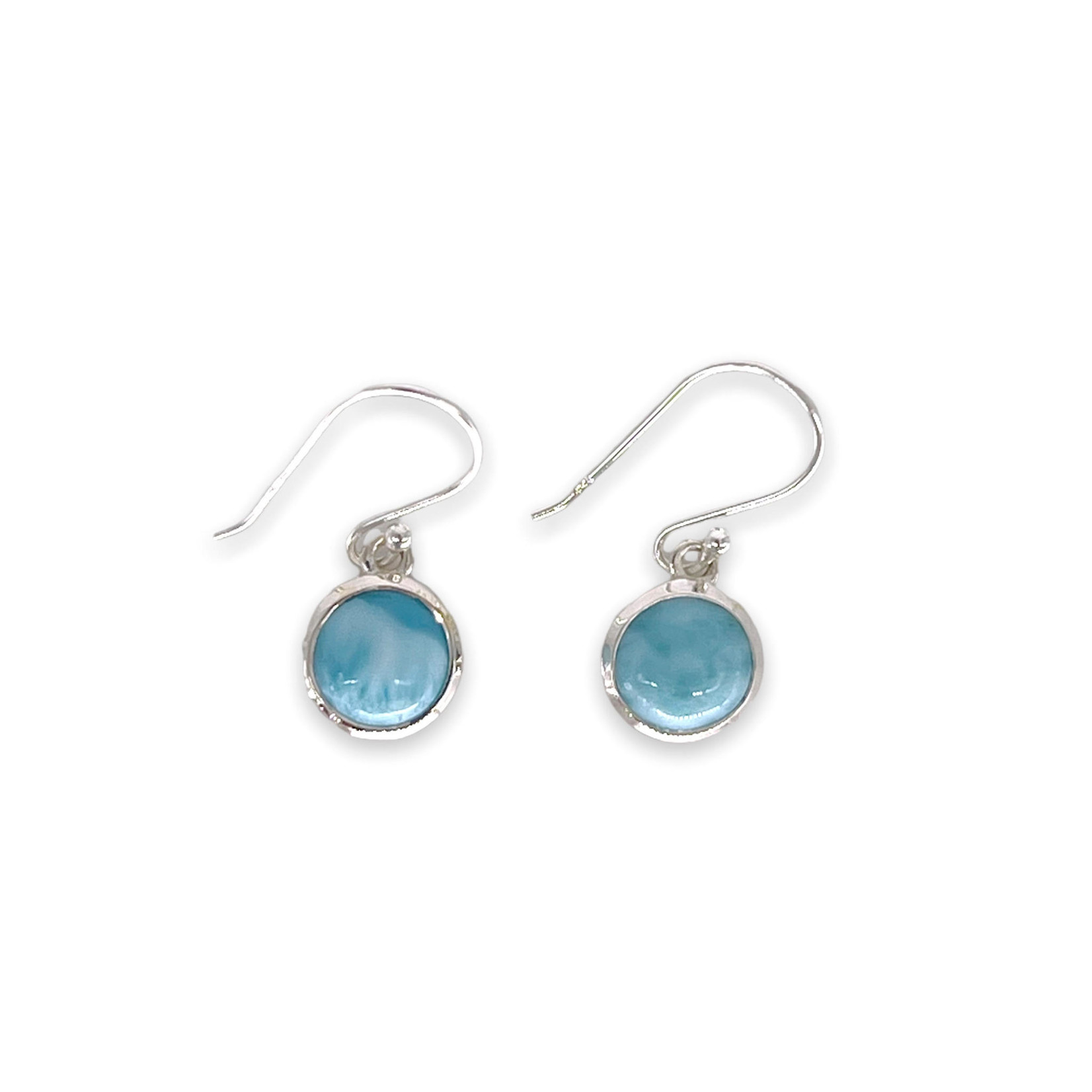 SE420 10mm Round Larimar Dangle Earrings in Sterling Silver Setting