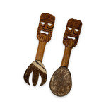 Hand Carved Coconut Shell Salad Set Tiki