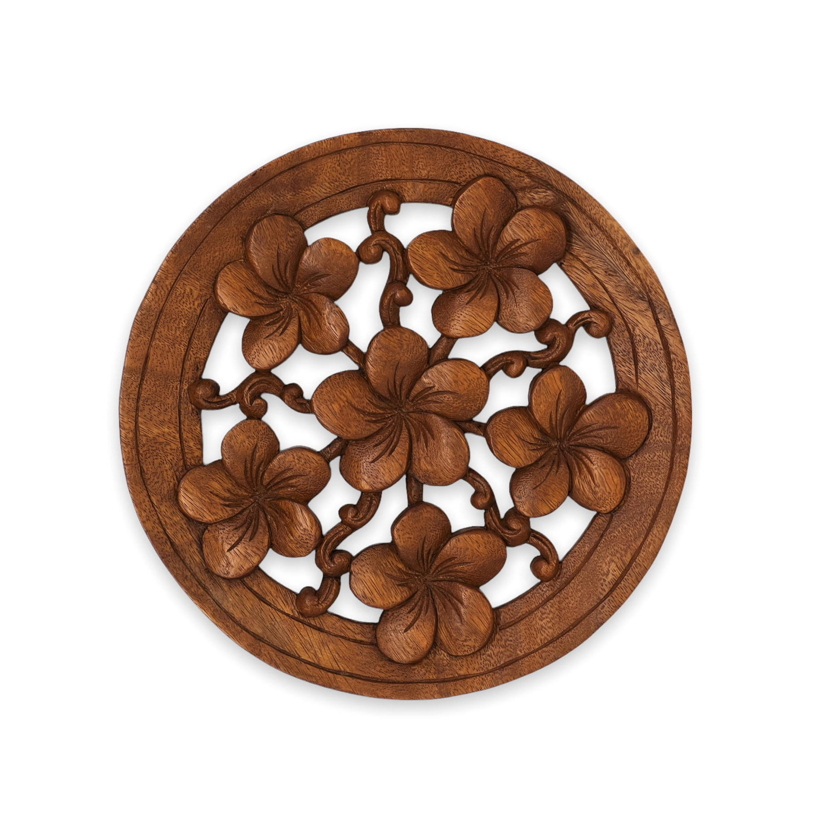 Hand Carved Plaque Round 6 Plumeria Large