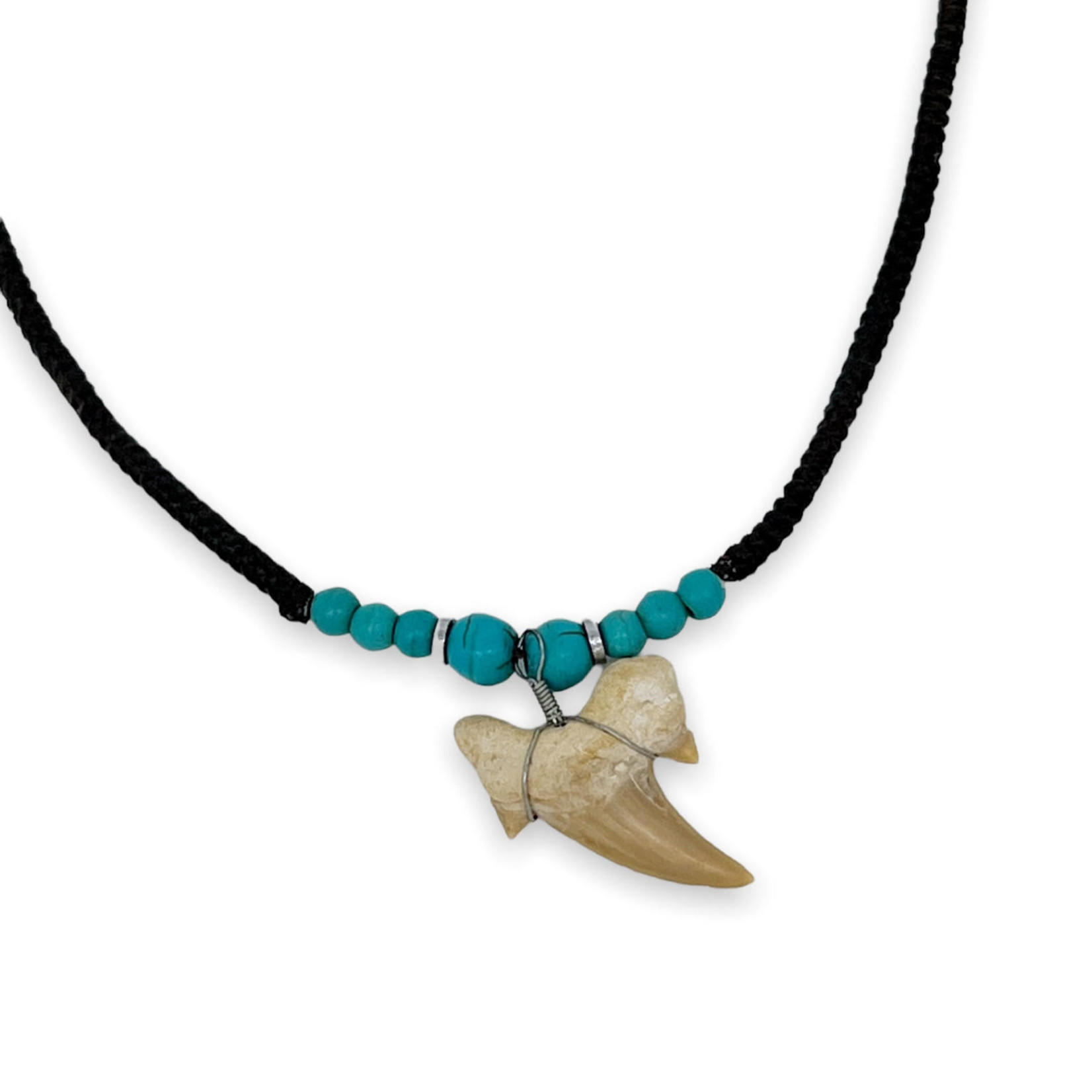 Shark Tooth Necklace on Wax Cord with Turquoise