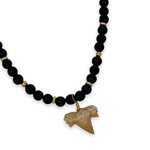 Shark Tooth Necklace with 6mm Lava Beads and Brass Accents