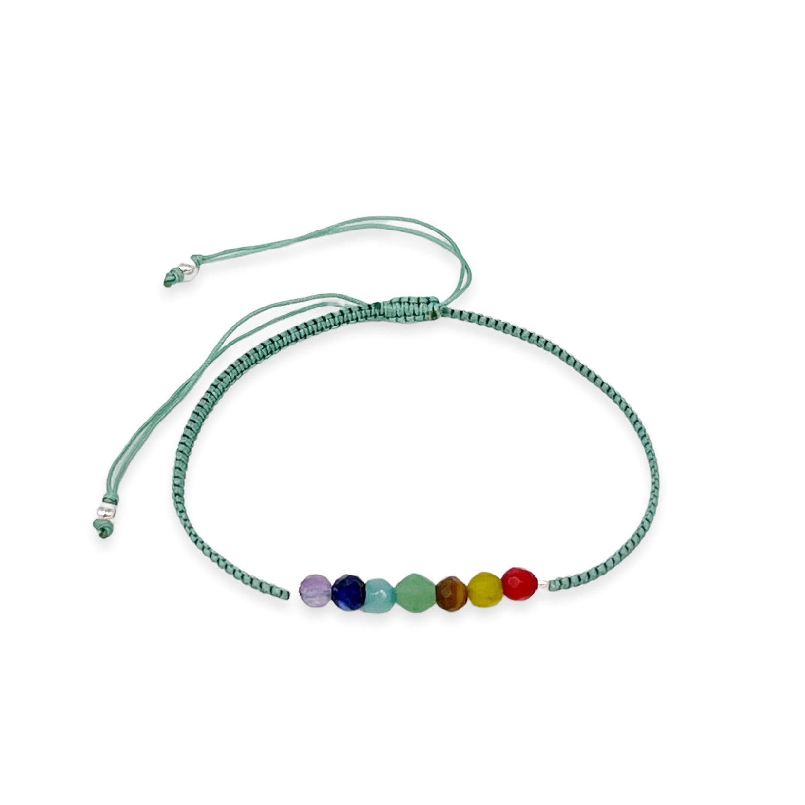 Gemstone Chakra Adjustable String Bracelet Seafoam