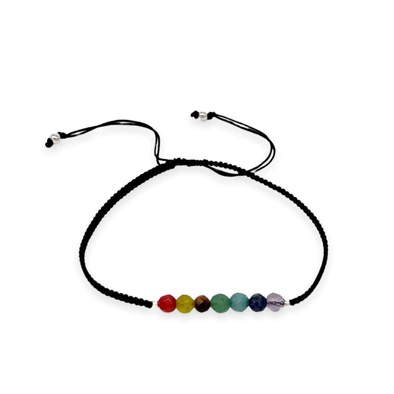 Gemstone Chakra Adjustable String Bracelet Black