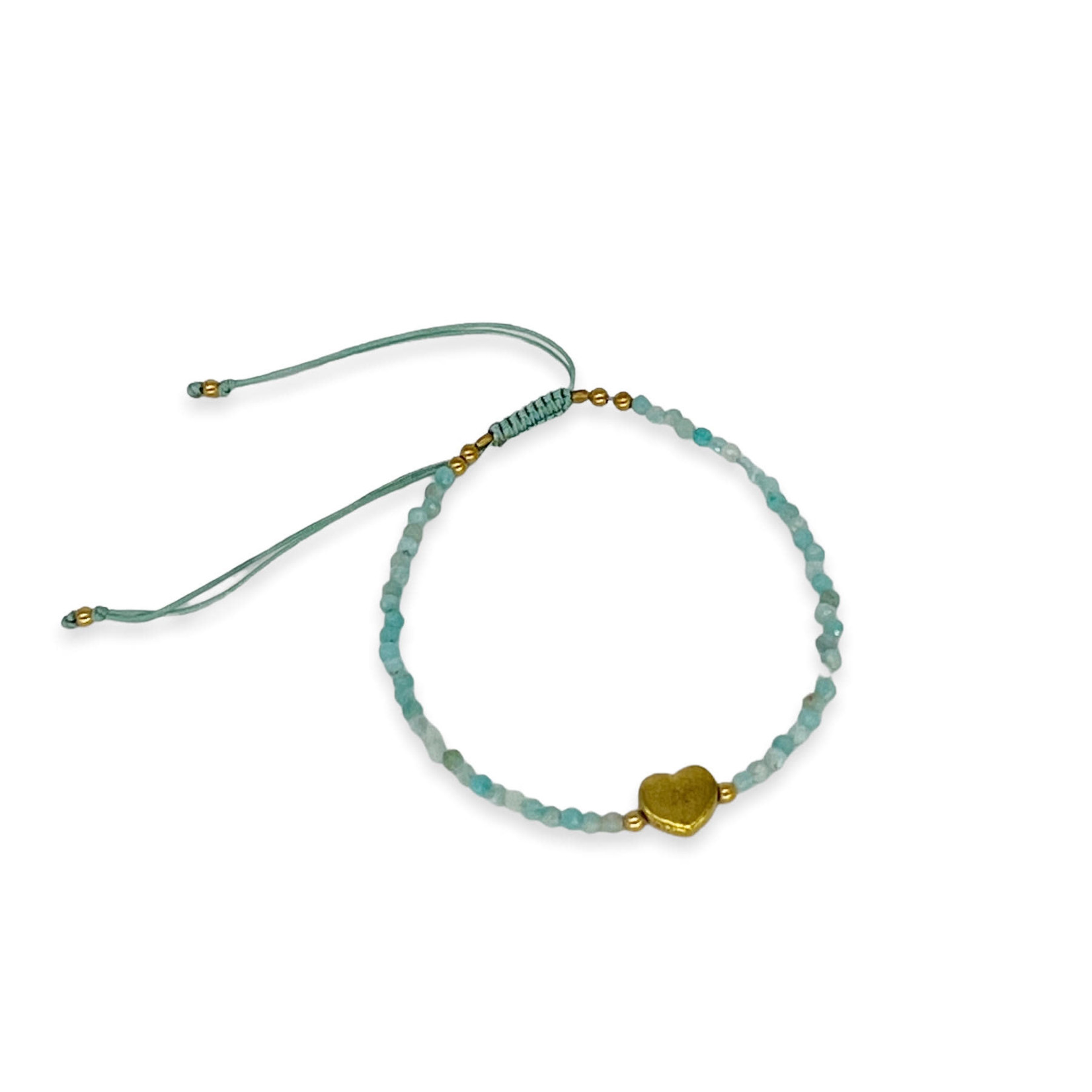 Gemstone Adjustable String Bracelet with Brass Heart Amazonite