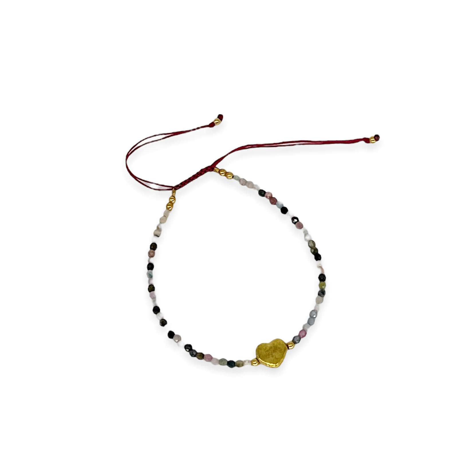 Gemstone Adjustable String Bracelet with Brass Heart Agate