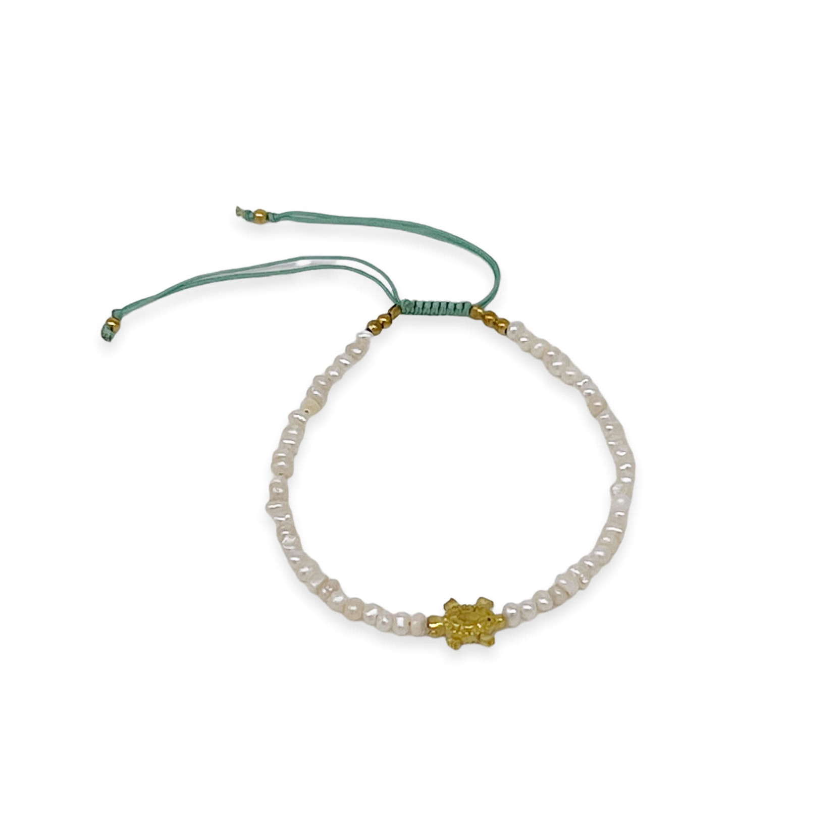 Adjustable String Bracelet with Brass Turtle Tiny Pearl