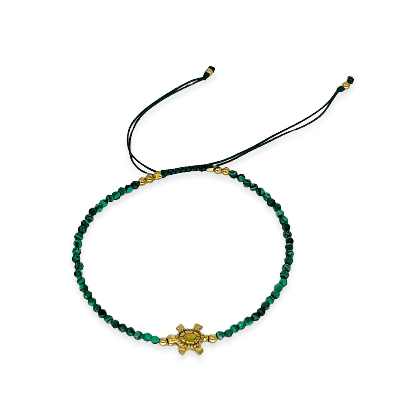 Gemstone Adjustable String Bracelet with Brass Turtle Malachite