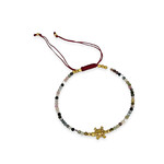 Gemstone Adjustable String Bracelet with Brass Turtle Agate