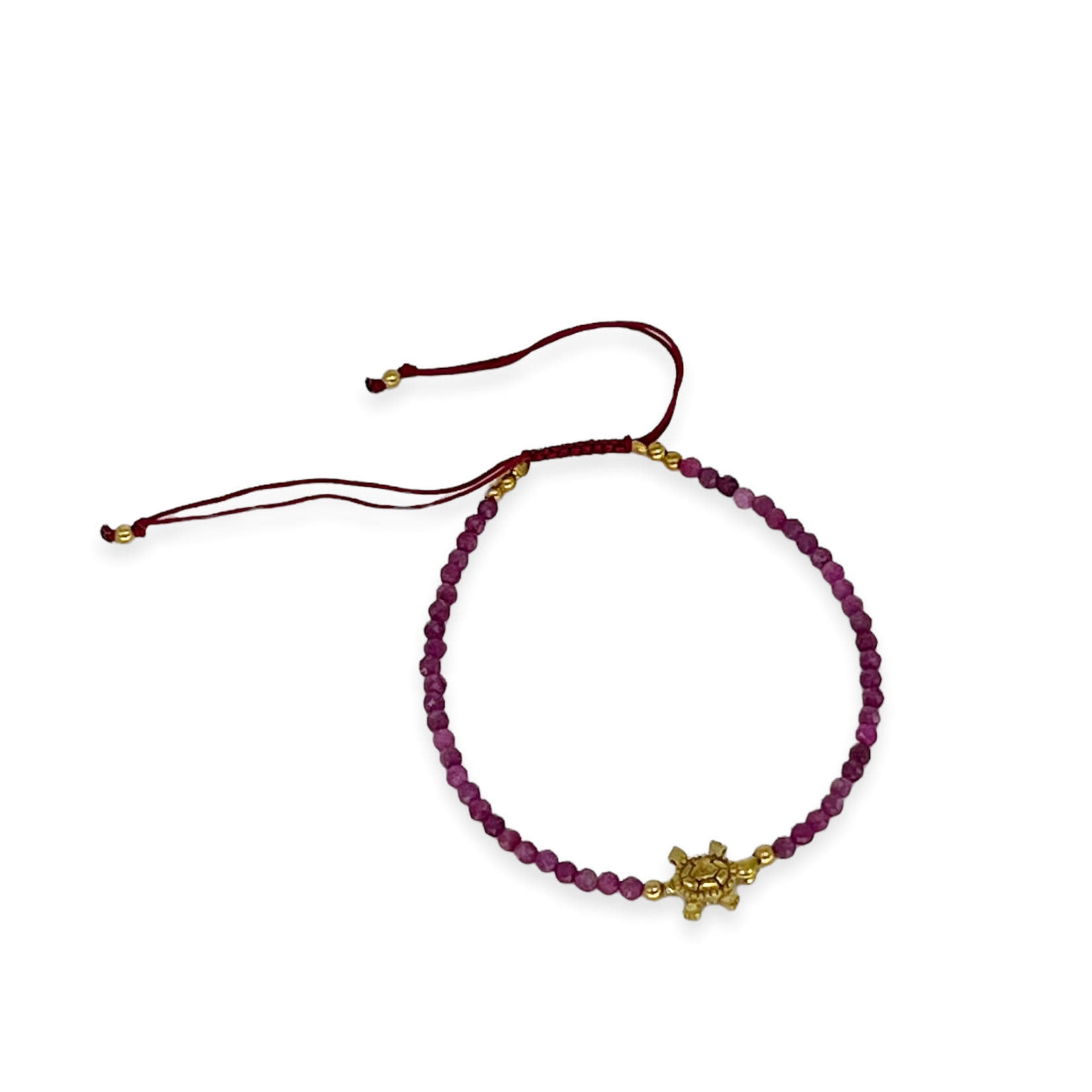 Gemstone Adjustable String Bracelet with Brass Turtle Garnet