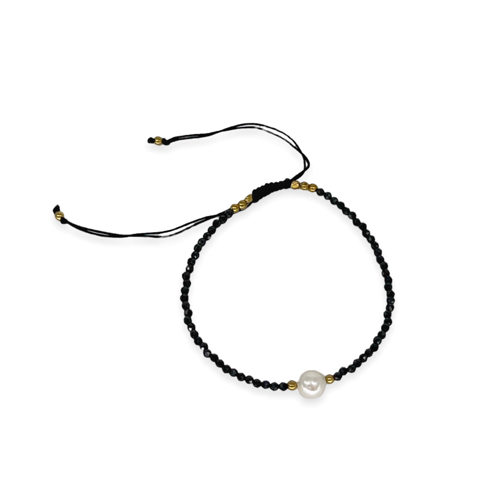 Gemstone Adjustable String Bracelet with Pearl Black Spinel