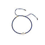 Gemstone Adjustable String Bracelet with Pearl Lapis