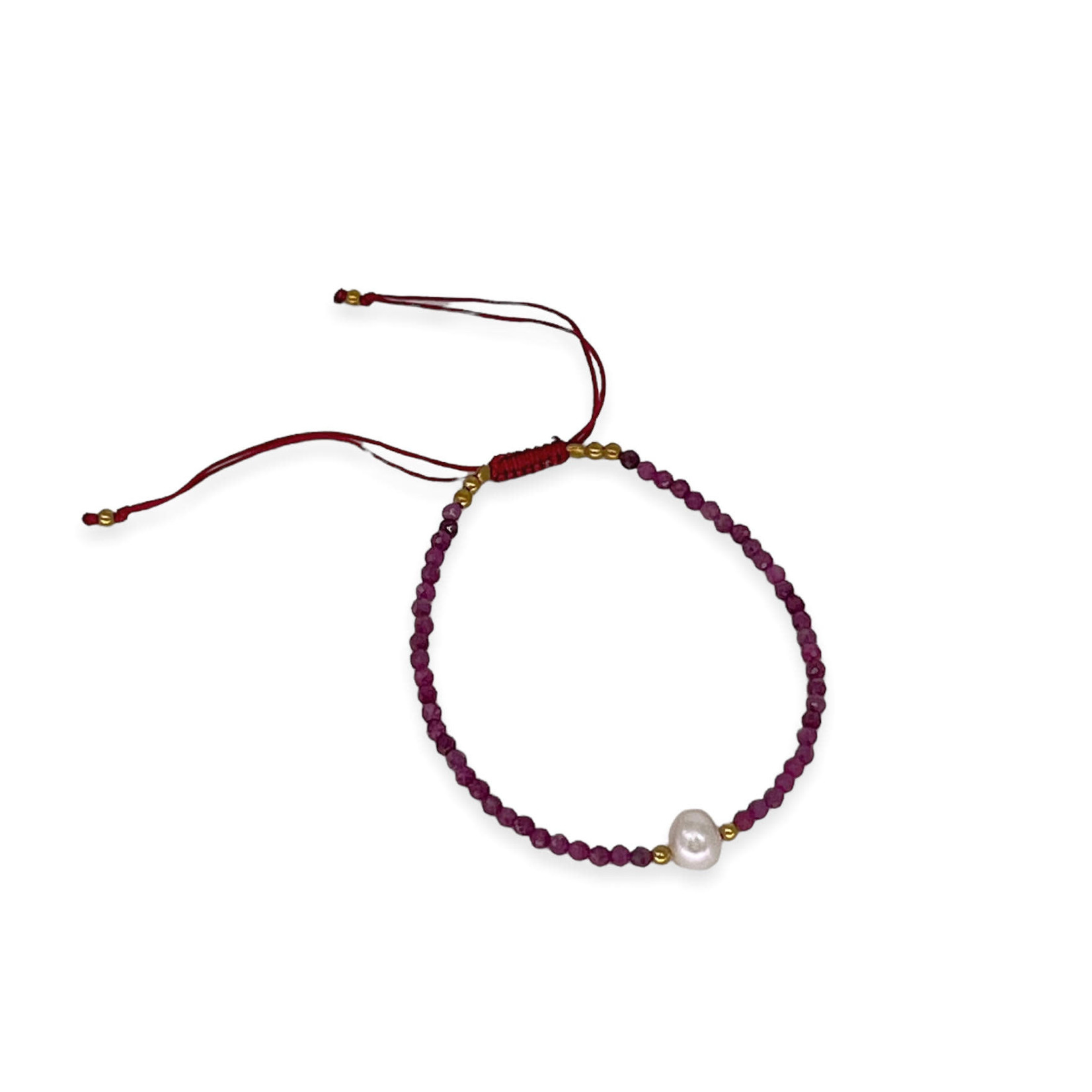 Gemstone Adjustable String Bracelet with Pearl Garnet