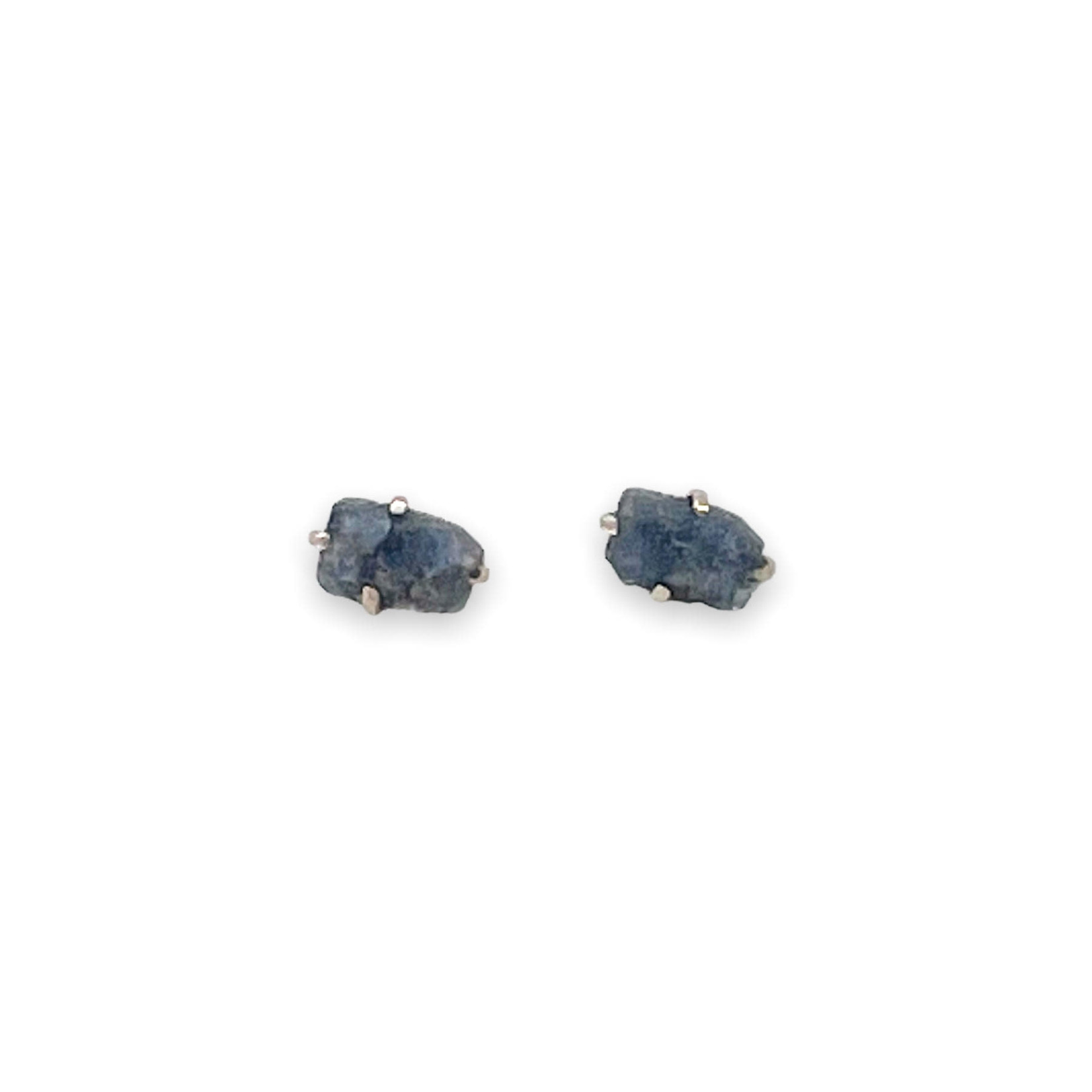 Sterling Silver Rough Cut Gemstone Stud Earrings Sapphire