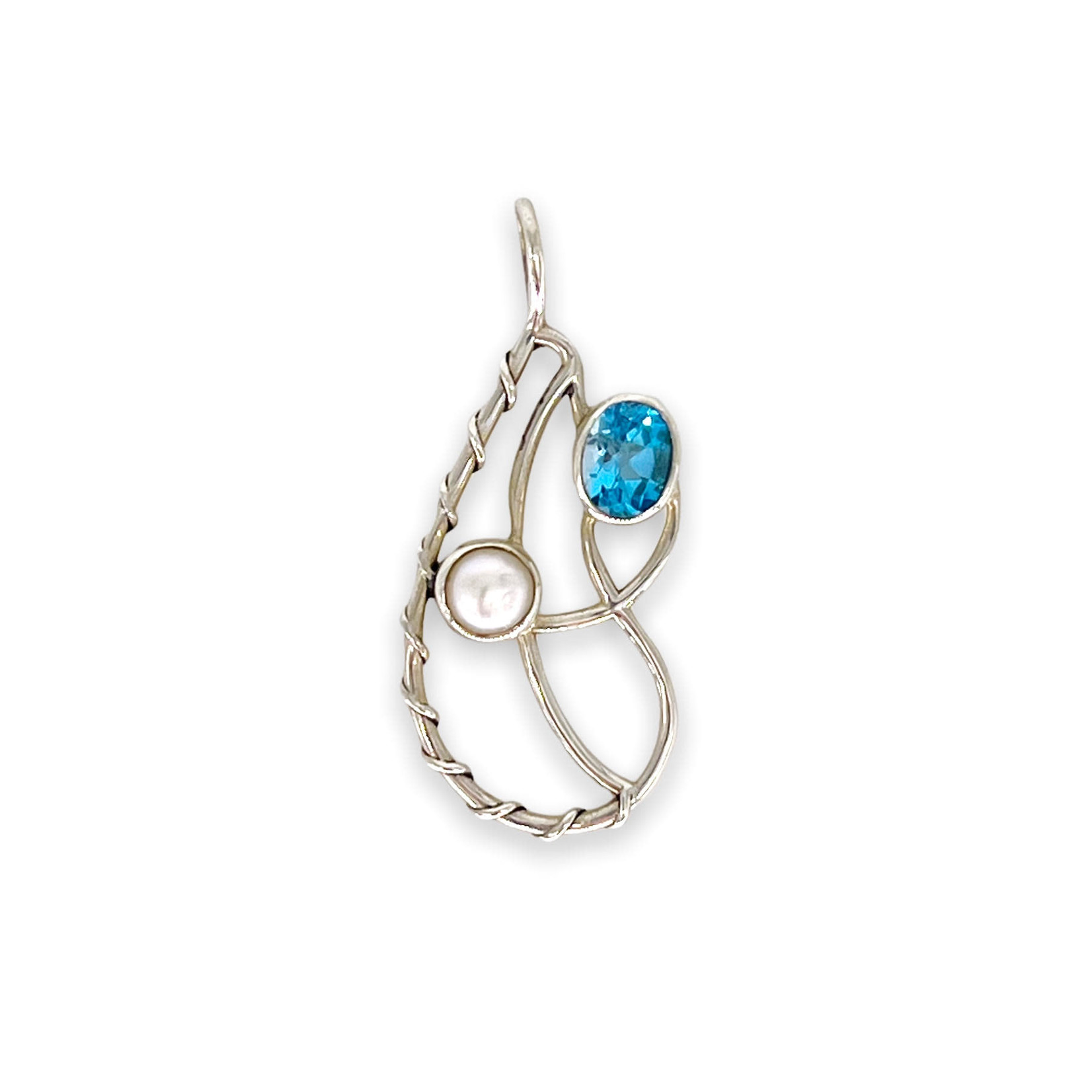 Sterling Silver Blue Topaz and Pearl Swirl Pendant