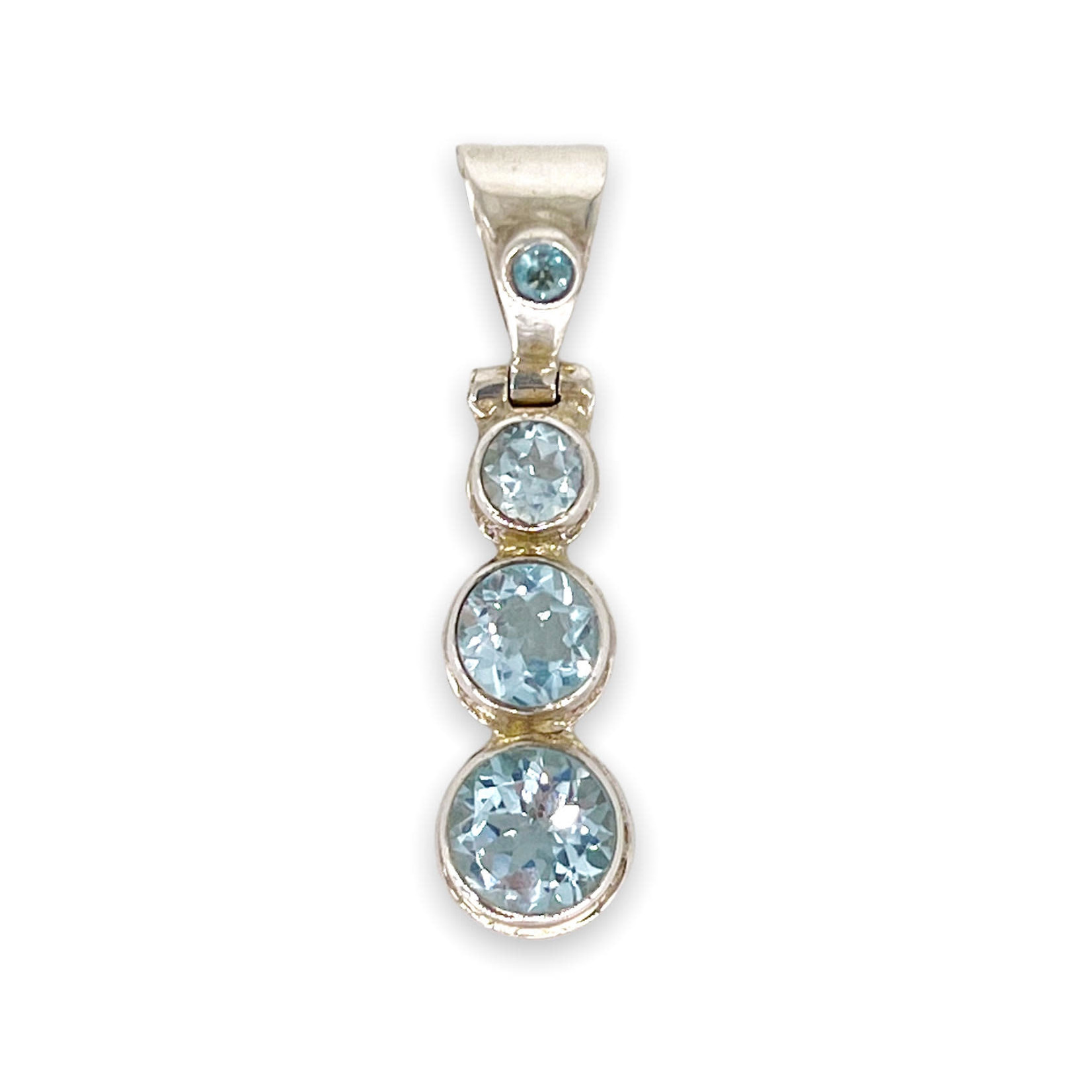 Sterling Silver Blue Topaz 3 Stone Pendant with 4th Stone on Bale