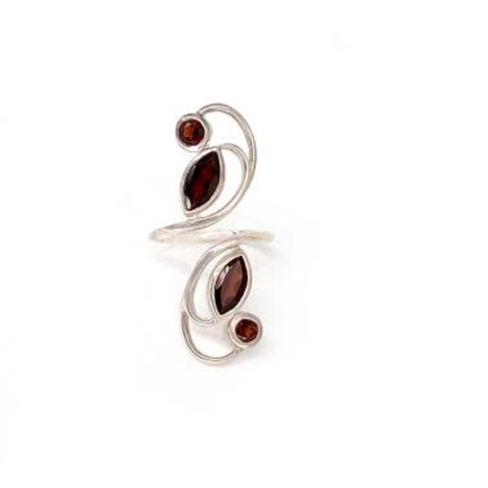 Sterling Silver Garnet Scroll Ring