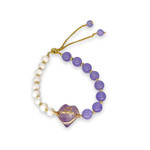 Copper, Lavender Jade & Pearl Adjustable Bracelet LJ5 Half & Half