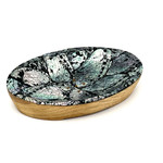 7 Eye Soap Dish Wood Base  Oval Dark Teak Base