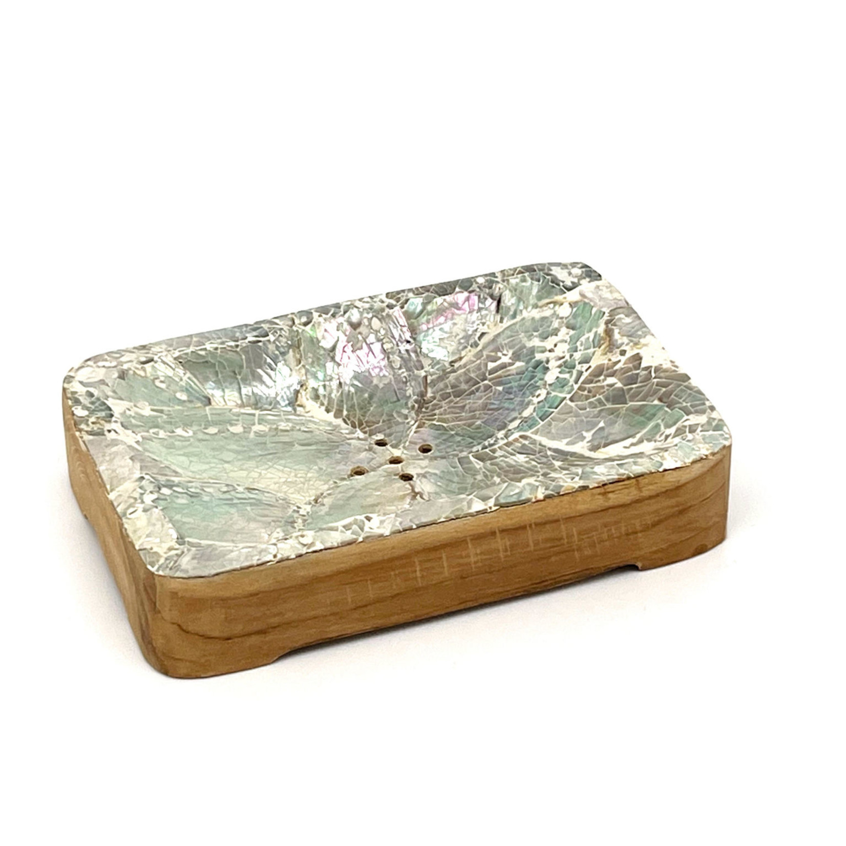 7 Eye Soap Dish Wood Base Rectangle  Light