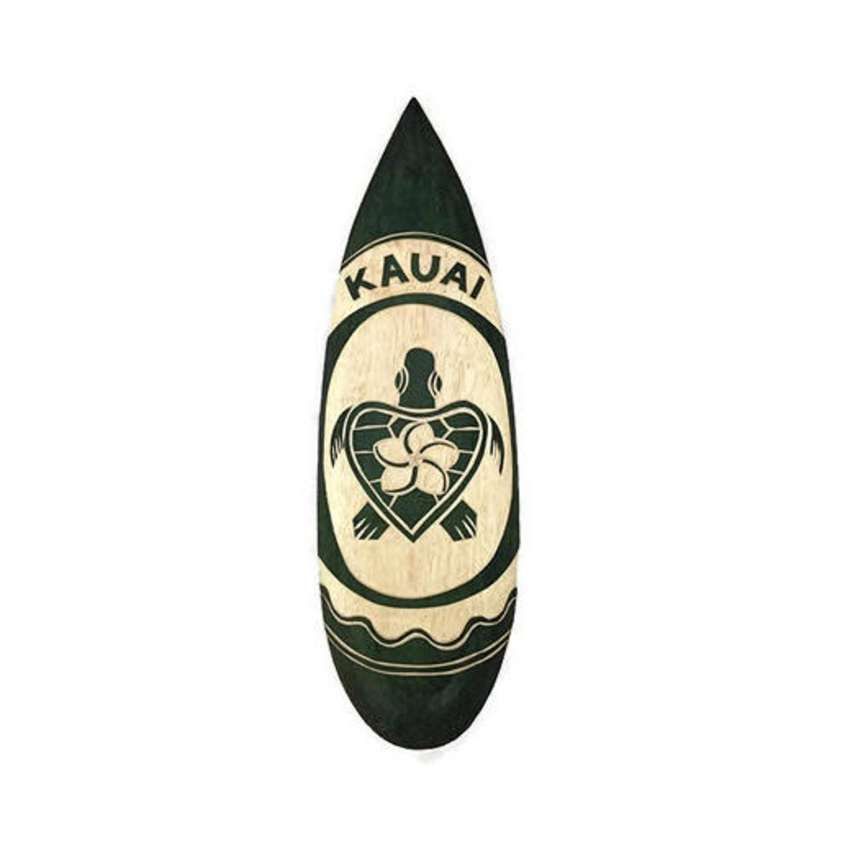 Hand Carved Green Albesia Wood Surfboard Kauai Turtle