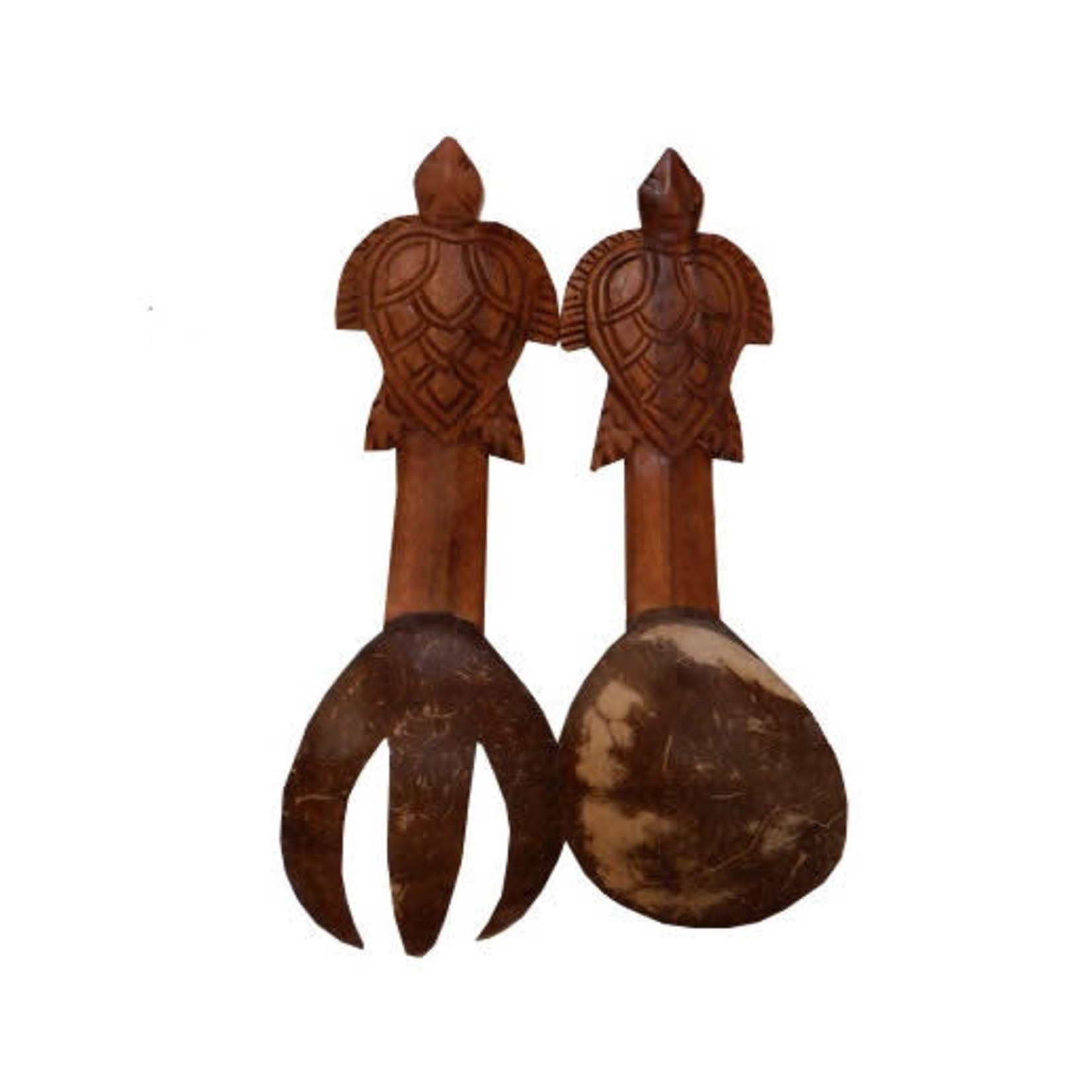 Hand Carved Coconut Shell Salad Set Turtle