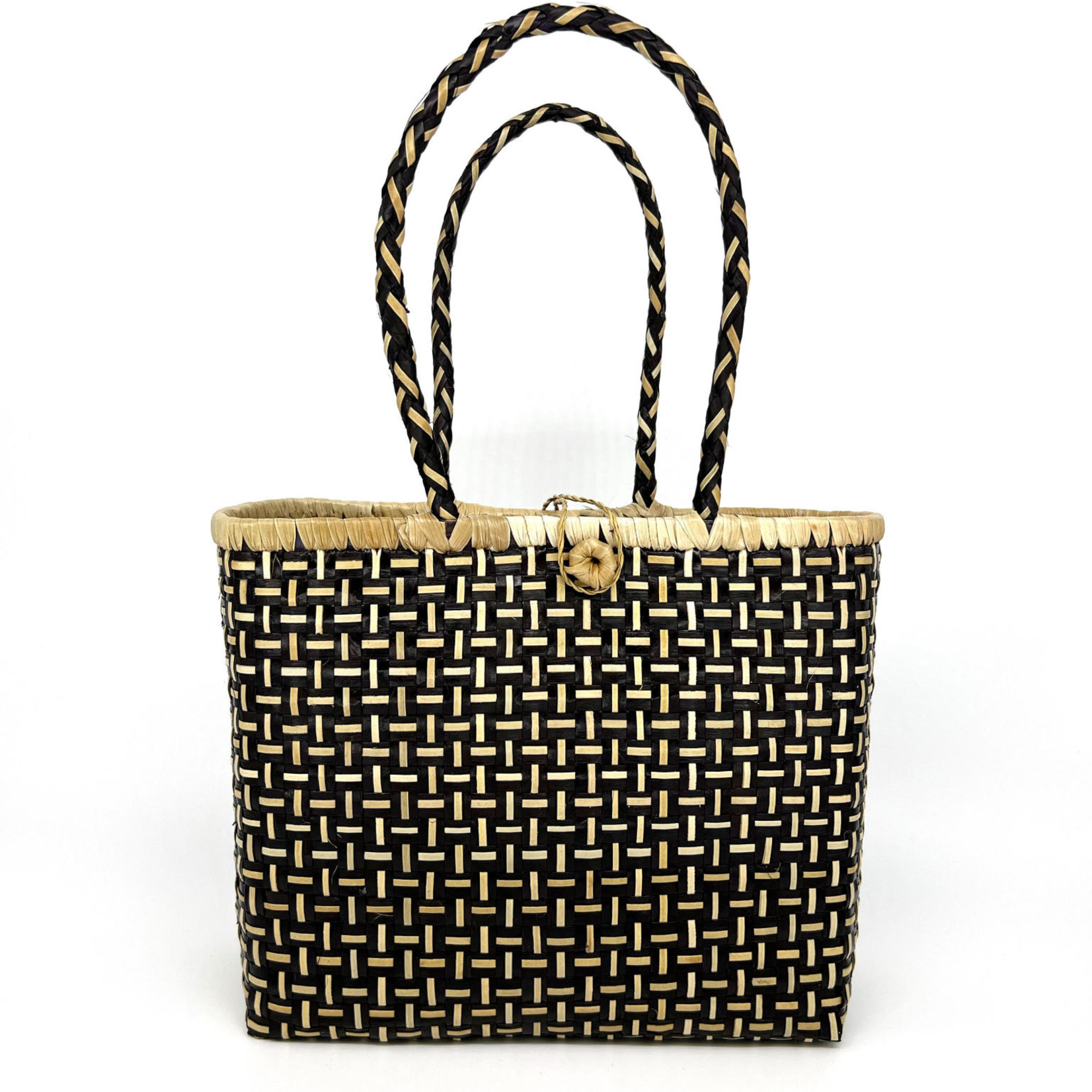 Two Tone Woven Lauhala Hula Bag Black *AVAILABLE IN 4 SIZES*