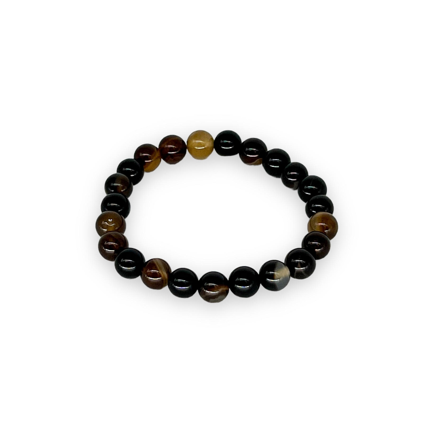 Coffee Striped Agate Gemstone Stretch Bracelet 8mm