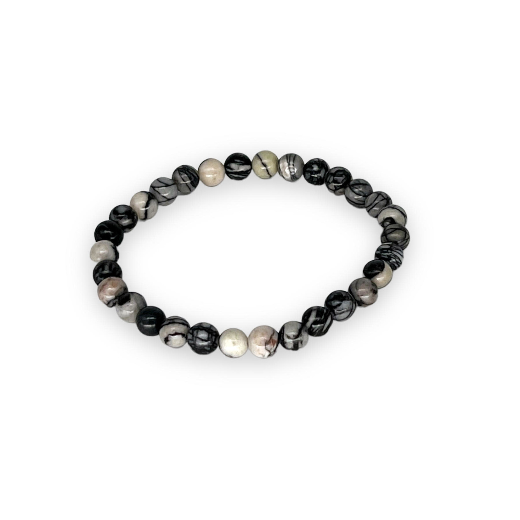 Black Web Jasper Gemstone Stretch Bracelet 6mm