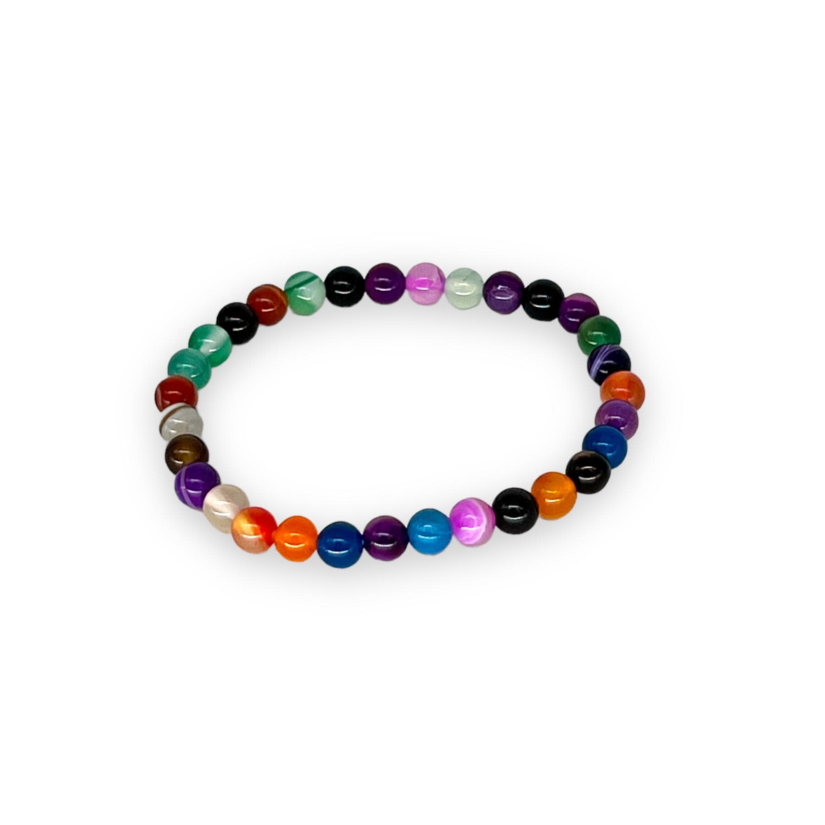 Multicolored Striped Agate Gemstone Stretch Bracelet 6mm